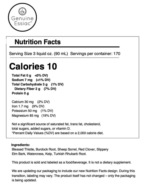 1 lb genuine essiac nutrition facts panel