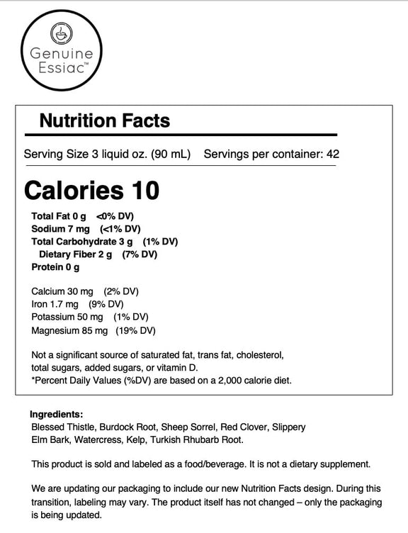 4 oz nutrition facts label genuine essiac