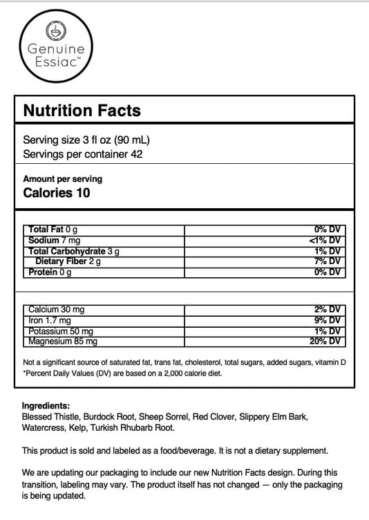 4 oz genuine essiac nutrition facts panel