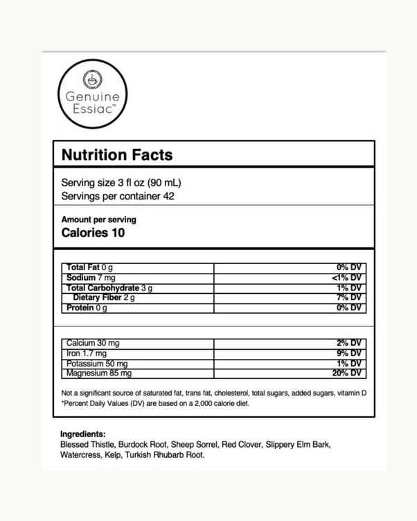 genuine essiac nutrition facts 4 oz. bag 3 oz. serving
